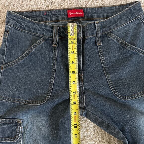 Southpole Womens Flare Jeans‎ Cargo Pockets Denim Stretch Dark Wash Blue Size 7 - Picture 13 of 16